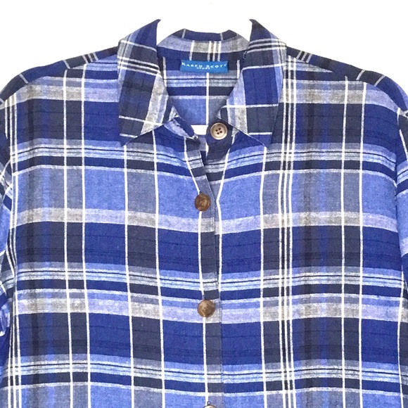 Karen Scott Sport Line Blend Plaid Button Up Top - Picture 2 of 6
